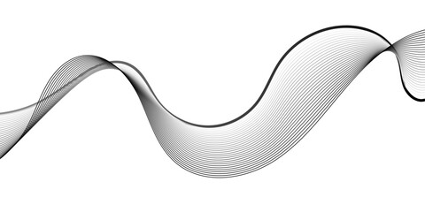 Abstract wave design with evenly spaced black lines creating fluid curves over a white canvas. The dynamic composition resembles vibration, frequency, or soundwave energy, blending simplicity