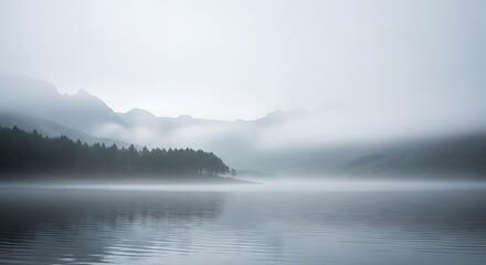 Fototapeta premium Misty Morning Lake Scenery.