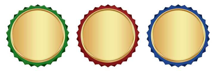 Gold Badge Seal Collection Set with Different Shapes and Colors.
