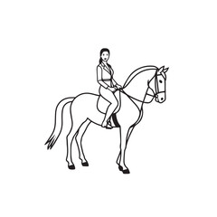 Black and white line art of a beautiful woman with perfect body riding horse elegant minimalist illustration