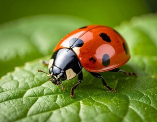 Fototapeta premium Close-up of ladybug on vibrant green leaf
