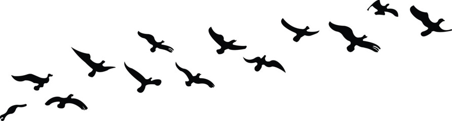 Flying Bird Silhouette Vector Set – Black Animal Shape Collection for Logo, Art, and Decoration