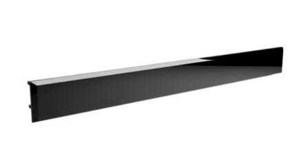 Rectangular, sleek obsidian black panel, highly polished and reflective with sharp edges, horizontally isolated on transparent background, ample copy space above, studio lighting, modern architectural