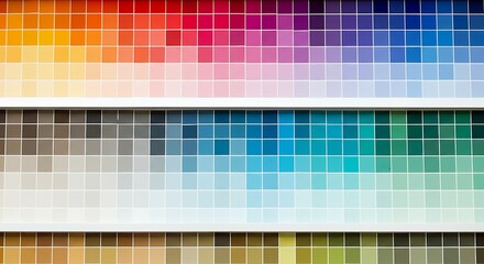 Color palette samples displayed on a wall with multiple shades