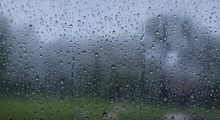 Capturing the serene beauty of raindrops trickling down a window pane, creating a tranquil atmosphere perfect for reflective moods and cozy indoor scenes, a refreshing natural abstraction