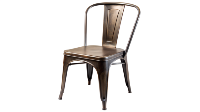 Industrial style metal chair isolated on transparent background, showcasing its rustic charm and sturdy construction, perfect for adding an edgy touch to any space