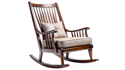 Classic wooden rocking chair isolated on transparent background, a comfortable and relaxing seating option that adds a touch of nostalgia to any space