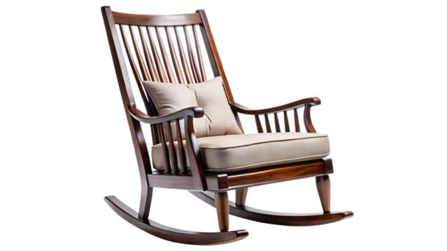 Classic wooden rocking chair isolated on transparent background, a comfortable and relaxing seating option that adds a touch of nostalgia to any space