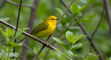 Yellow warbler bird on branch