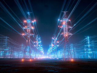 High Voltage Transmission Towers and Smart Energy Network Concept