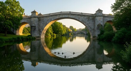 Fototapeta premium Stone arch bridge over river