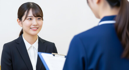 介護施設の面接を受ける女子学生