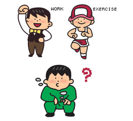 Vector cartoon illustration of people working, exercising and sitting smoking.