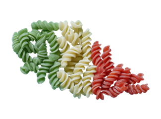 Tri-colored pasta arranged in Italian flag design