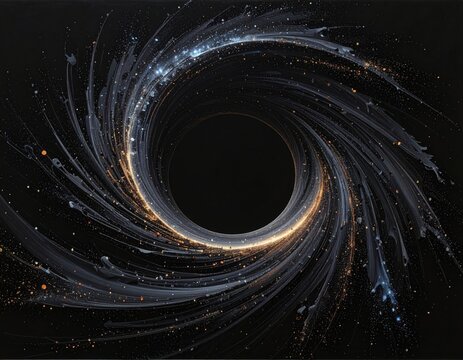 Artistic representation of a supermassive black hole with a glowing accretion disk and stellar matter.