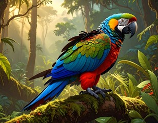 Fototapeta premium Vibrant Macaw in a Lush Tropical Forest