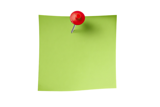 Green sticky note with a red pushpin