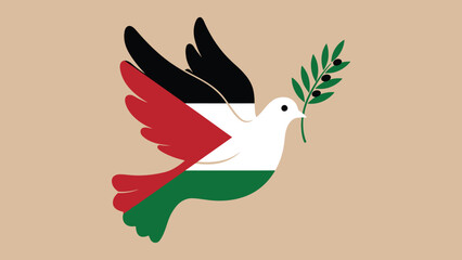 Flat vector dove carrying olive branch in Palestine flag ,Palestine Solidarity Day  Flat Minimal Poster 