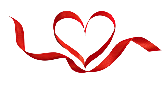 Red ribbon heart on black background