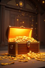 Treasure Chest Filled with Gold Coins
