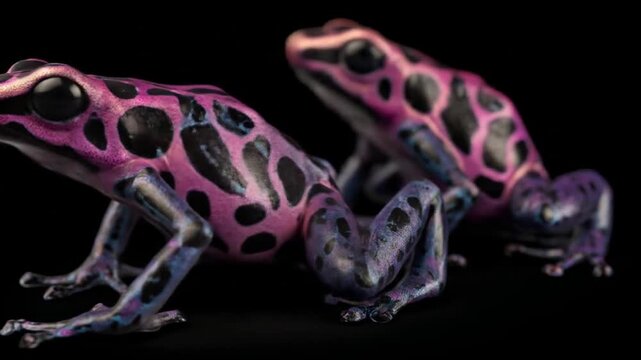 Close-up of two vibrant poison dart frogs
