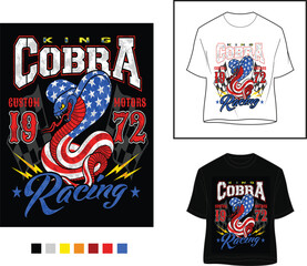 Vintage King Cobra Racing Custom Motors 1972 T-Shirt Vector Design | Retro Motorcycle Graphic Print Design