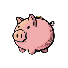 Sketchy Handdrawn Piggy Bank with Coin Savings Concept Illustration