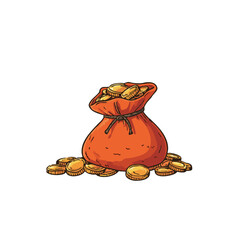 Handdrawn Colorful Sack of Gold Coins Treasure Illustration Icon