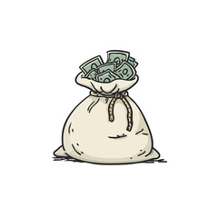 Handdrawn Cartoon Bag of Money Symbol Richness Wealth Illustration