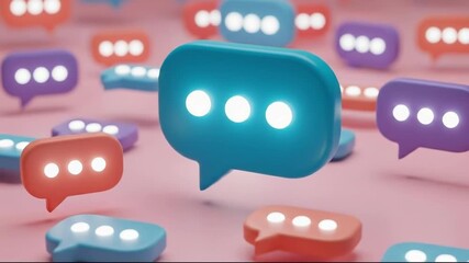 A collection of colorful speech bubbles with glowing dots, representing communication, messages, and online chat - Powered by Adobe