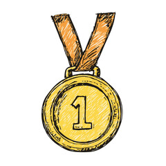 Handdrawn Textured Gold Number One Medal Award Achievement Graphic
