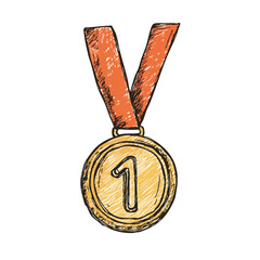 Sketchy Style Detailed Number One Medal Reward Achievement Illustration