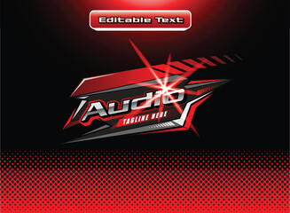 Dynamic audio logo design with bold red accents and futuristic flair, perfect for modern brands and energetic projects