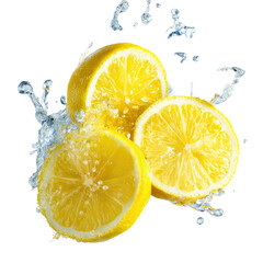 Fresh lemon slices in water splash