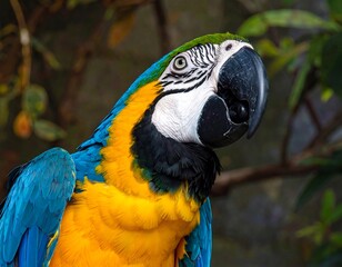 Vibrant Macaw Portrait in Lush Natural Setting