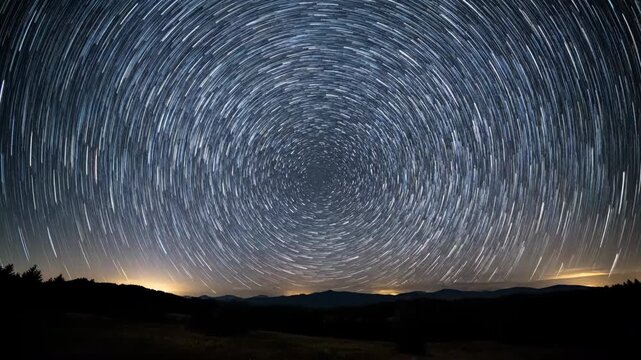 Mesmerizing timelapse of star trails rotating around the celestial pole in a clear night sky spiritual, star trails, rotating