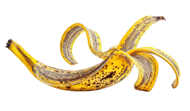 Ripe banana peel on black background