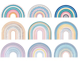 Fototapeta premium Twelve colorful rainbow arches, each uniquely patterned