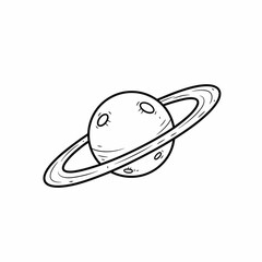 Hand-drawn illustration of Saturn with its rings, depicted in a simple, outlined style on a white background.