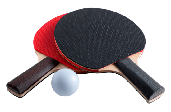 Two ping pong paddles and a ball