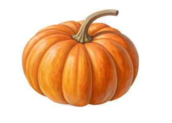 Fototapeta premium Single orange pumpkin illustration with stem on transparent background