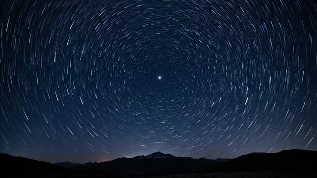 Mesmerizing timelapse of star trails rotating around the celestial pole in a clear night sky discovery, twinkle, milky way