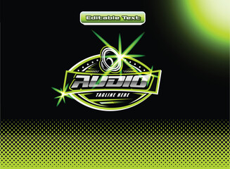 Dynamic audio logo with vibrant blue accents and editable text for modern branding and sound production