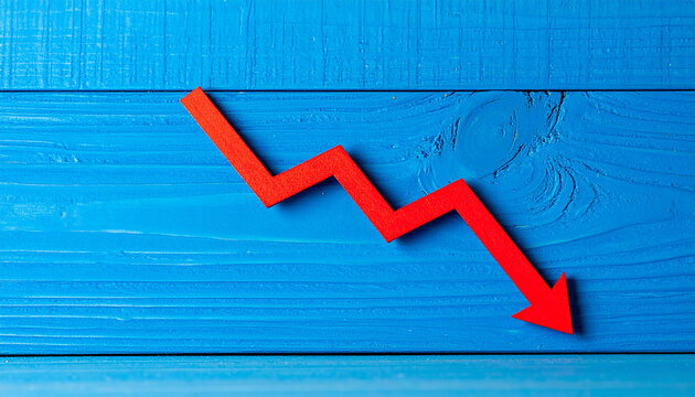 Minimalist graph with bold red arrow pointing downward, business risk, financial decline