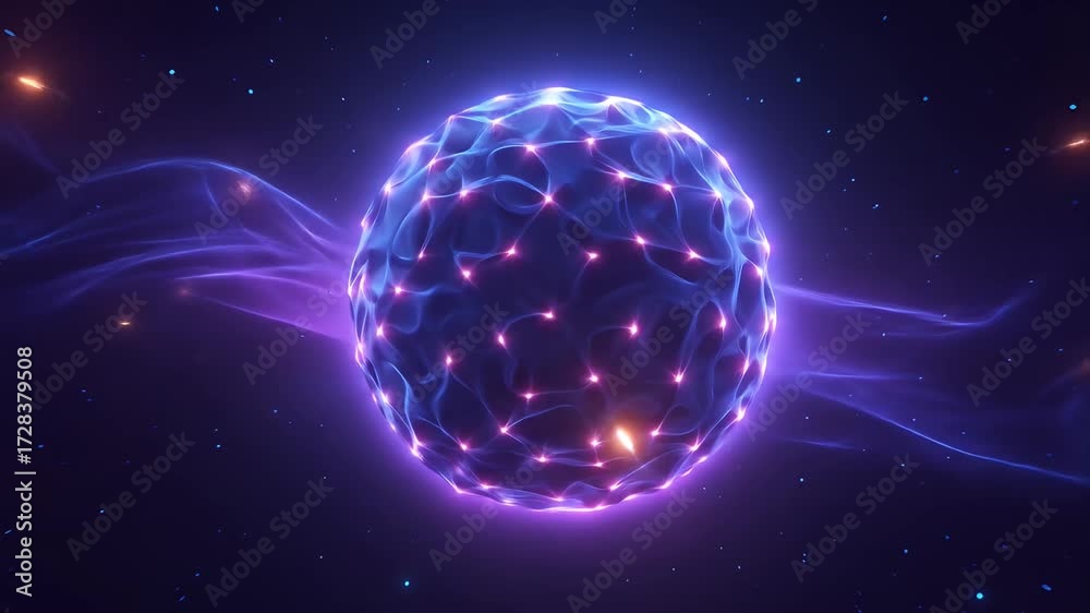 Canvas Prints abstract sphere with glowing nodes and plasma energy in a dark space backdrop