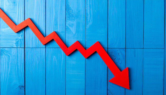 Minimalist graph with bold red arrow pointing downward, business risk, financial decline