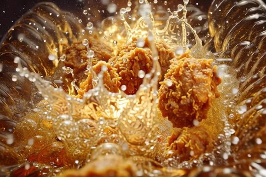 Deep frying crispy chicken commercial food footage 