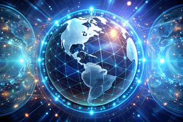 Obraz premium Global network connections illuminating digital earth future