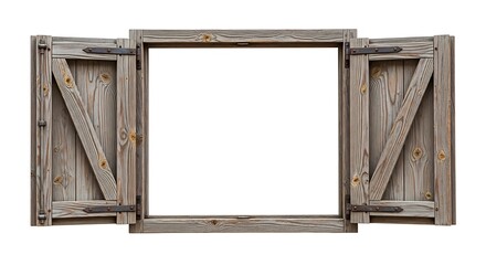 Rustic Wooden Shutter Window, Aged Gray Wood, Open for Light