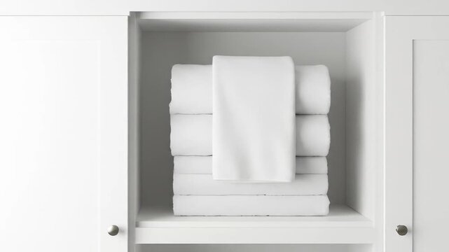 White bed sheets and towels stored in closet